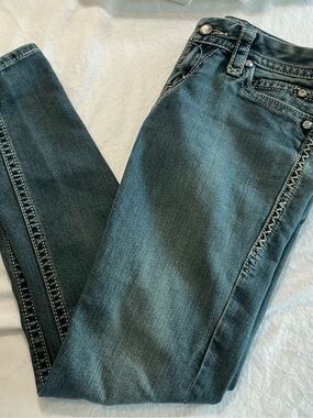 Rock Revival Women's Skinny Jeans Teal Wash with Contrast Stitching